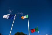 25 July 2018; A general view of Laois, Mayo, and Ireland flags prior to the All-Ireland Ladies Football U16 B Championship Final between Laois and Mayo at Duggan Park in Ballinasloe, Co. Galway. Photo by Diarmuid Greene/Sportsfile