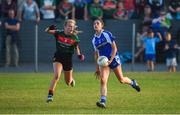 25 July 2018; Sarah Larkin of Laois in action against Jennifer Cawley of Mayo during the All-Ireland Ladies Football U16 B Championship Final between Laois and Mayo at Duggan Park in Ballinasloe, Co. Galway. Photo by Diarmuid Greene/Sportsfile