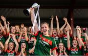 25 July 2018; Mayo captain Tara Needham lifts the cup after the All-Ireland Ladies Football U16 B Championship Final between Laois and Mayo at Duggan Park in Ballinasloe, Co. Galway. Photo by Diarmuid Greene/Sportsfile