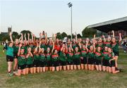 25 July 2018; Mayo captain Tara Needham and team-mates celebrate with the cup after the All-Ireland Ladies Football U16 B Championship Final between Laois and Mayo at Duggan Park in Ballinasloe, Co. Galway. Photo by Diarmuid Greene/Sportsfile