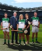 26 July 2018; Attendees, from left, Tadhg Haran of Galway, Uachtarán Chumann Lúthchleas Gael John Horan, Susan Earner of Galway, Uachtarán An Cumann Camógaíochta Kathleen Woods, and Brendan Cummins of Tipperary at the 2018 M Donnelly Poc Fada All Ireland Final Launch & Draw in Croke Park, Dublin. Photo by David Fitzgerald/Sportsfile