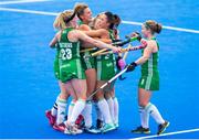 26 July 2018; Ireland players celebrate the opening goal score by Anna O'Flanagan during the Women's Hockey World Cup Finals Group B match between Ireland and India at Lee Valley Hockey Centre in QE Olympic Park, London, England. Photo by Craig Mercer/Sportsfile