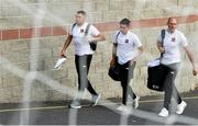 26 July 2018; Dundalk players, from left, Brian Gartland, Jamie McGrath and Gary Rogers arrive prior to the UEFA Europa League 2nd Qualifying Round First Leg match between Dundalk and AEK Larnaca at Oriel Park in Dundalk, Co Louth. Photo by David Fitzgerald/Sportsfile