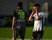 26 July 2018; Michael Duffy of Dundalk reacts after a missed goal opportunity during the UEFA Europa League 2nd Qualifying Round First Leg match between Dundalk and AEK Larnaca at Oriel Park in Dundalk, Co. Louth. Photo by David Fitzgerald/Sportsfile