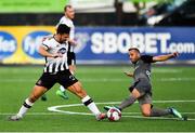 26 July 2018; Patrick Hoban of Dundalk in action against Joan Tomàs of AEK Larnaca during the UEFA Europa League 2nd Qualifying Round First Leg match between Dundalk and AEK Larnaca at Oriel Park in Dundalk, Co. Louth. Photo by Seb Daly/Sportsfile