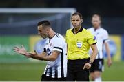 26 July 2018; Dylan Connolly of Dundalk protests referee Harald Lechner's decision during the UEFA Europa League 2nd Qualifying Round First Leg match between Dundalk and AEK Larnaca at Oriel Park in Dundalk, Co. Louth. Photo by David Fitzgerald/Sportsfile