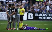26 July 2018; AEK Larnaca players surround the referee following a collision between Patrick Hoban of Dundalk and Toño Ramírez of AEK Larnaca during the UEFA Europa League 2nd Qualifying Round First Leg match between Dundalk and AEK Larnaca at Oriel Park in Dundalk, Co. Louth. Photo by David Fitzgerald/Sportsfile