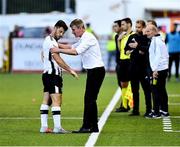 26 July 2018; Dundalk manager Stephen Kenny, right, and Patrick Hoban during the UEFA Europa League 2nd Qualifying Round First Leg match between Dundalk and AEK Larnaca at Oriel Park in Dundalk, Co. Louth. Photo by Seb Daly/Sportsfile