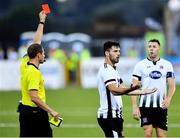 26 July 2018; Patrick Hoban of Dundalk is mistakenly shown a red card by referee Harald Lechner during the UEFA Europa League 2nd Qualifying Round First Leg match between Dundalk and AEK Larnaca at Oriel Park in Dundalk, Co. Louth. Photo by Seb Daly/Sportsfile