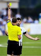 26 July 2018; Patrick Hoban of Dundalk is shown a yellow card by referee Harald Lechner during the UEFA Europa League 2nd Qualifying Round First Leg match between Dundalk and AEK Larnaca at Oriel Park in Dundalk, Co. Louth. Photo by Seb Daly/Sportsfile