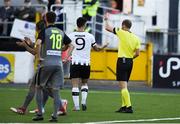 26 July 2018; Patrick Hoban of Dundalk protests after being mistakenly shown a red card by referee Harald Lechner during the UEFA Europa League 2nd Qualifying Round First Leg match between Dundalk and AEK Larnaca at Oriel Park in Dundalk, Co. Louth. Photo by David Fitzgerald/Sportsfile