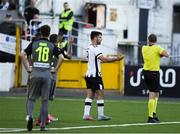 26 July 2018; Patrick Hoban of Dundalk protests after being mistakenly shown a second yellow card by referee Harald Lechner during the UEFA Europa League 2nd Qualifying Round First Leg match between Dundalk and AEK Larnaca at Oriel Park in Dundalk, Co. Louth. Photo by David Fitzgerald/Sportsfile