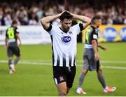 26 July 2018; Patrick Hoban of Dundalk reacts following a shot on goal during the UEFA Europa League 2nd Qualifying Round First Leg match between Dundalk and AEK Larnaca at Oriel Park in Dundalk, Co. Louth. Photo by Seb Daly/Sportsfile