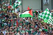 24 June 2018;  A general view of the Fermanagh fans with a Palestinian flag during the Ulster GAA Football Senior Championship Final match between Donegal and Fermanagh at St Tiernach's Park in Clones, Monaghan. Photo by Oliver McVeigh/Sportsfile
