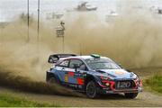 27 July 2018; Hayden Paddon of New Zealand and Sebastian Marshall of Great Britain in their Hyundai i20 Coupe WRC on Stage 6, Oittila, during Round 8 of the FIA World Rally Championship in Finland. Photo by Philip Fitzpatrick/Sportsfile