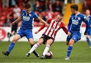 27 July 2018; Rory Hale of Derry City in action against Jake Keegan, left, and Darragh Markey of St Patrick's Athletic during the SSE Airtricity League Premier Division match between Derry City and St Patrick's Athletic at the Brandywell in Derry. Photo by Oliver McVeigh/Sportsfile