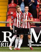 27 July 2018; Alister Roy of Derry City, left, celebrates with his teammate Aaron McEneff after scoring his side's first goal during the SSE Airtricity League Premier Division match between Derry City and St Patrick's Athletic at the Brandywell in Derry. Photo by Oliver McVeigh/Sportsfile