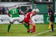 27 July 2018; Conor McCormack of Cork City in action against Gary McCabe of Bray Wanderers during the SSE Airtricity League Premier Division match between Bray Wanderers and Cork City at the Carlisle Grounds in Bray, Co Wicklow. Photo by Piaras Ó Mídheach/Sportsfile