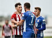27 July 2018; Conor McDermott of Derry City and Conan Byrne of St Patrick's Athletic in dispute during the SSE Airtricity League Premier Division match between Derry City and St Patrick's Athletic at the Brandywell in Derry. Photo by Oliver McVeigh/Sportsfile