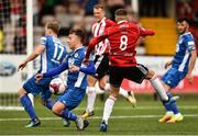 27 July 2018; Rory Hale of Derry City has his shot blocked by Darragh Markey of St Patrick's Athletic during the SSE Airtricity League Premier Division match between Derry City and St Patrick's Athletic at the Brandywell in Derry. Photo by Oliver McVeigh/Sportsfile