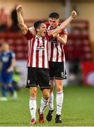 27 July 2018; Aaron McEneff, left, and Eoin Toal of Derry City celebrate after his side's second goal during the SSE Airtricity League Premier Division match between Derry City and St Patrick's Athletic at the Brandywell in Derry. Photo by Oliver McVeigh/Sportsfile