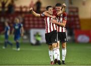27 July 2018; Aaron McEneff, left, of Derry City celebrates after scoring his side's second goal with teammate Eoin Toal during the SSE Airtricity League Premier Division match between Derry City and St Patrick's Athletic at the Brandywell in Derry. Photo by Oliver McVeigh/Sportsfile