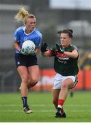 28 July 2018; Carla Rowe of Dublin in action against Kathryn Sullivan of Mayo during the TG4 All-Ireland Ladies Football Senior Championship qualifier Group 1 Round 3 match between Dublin and Mayo at Dr Hyde Park in Roscommon. Photo by Brendan Moran/Sportsfile