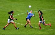 28 July 2018; Sinéad Goldrick of Dublin in action against Noirin Moran, left, and Rachel Kearns of Mayo during the TG4 All-Ireland Ladies Football Senior Championship qualifier Group 1 Round 3 match between Dublin and Mayo at Dr Hyde Park in Roscommon. Photo by Brendan Moran/Sportsfile