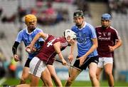 28 July 2018; Oisín Salmon of Galway in action against Liam Dunne, left, and Ciaran Foley of Dublin during the Electric Ireland GAA Hurling All-Ireland Minor Championship Semi-Final match between Dublin and Galway at Croke Park in Dublin. Photo by Ray McManus/Sportsfile