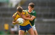 28 July 2018; Shane Cunnane of Roscommon in action against David Mangan of Kerry during the Electric Ireland GAA Football All-Ireland Minor Championship Quarter-Final match between Kerry and Roscommon at the Gaelic Grounds in Limerick. Photo by Diarmuid Greene/Sportsfile