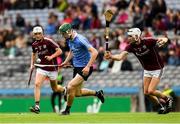 28 July 2018; Donal Leavy of Dublin in action against Oisín Salmon of Galway during the Electric Ireland GAA Hurling All-Ireland Minor Championship Semi-Final match between Dublin and Galway at Croke Park in Dublin. Photo by Ray McManus/Sportsfile