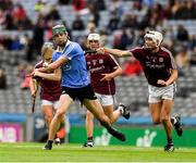 28 July 2018; Donal Leavy of Dublin in action against Oisín Salmon of Galway during the Electric Ireland GAA Hurling All-Ireland Minor Championship Semi-Final match between Dublin and Galway at Croke Park in Dublin. Photo by Ray McManus/Sportsfile