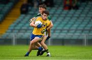 28 July 2018; James Fitzpatrick of Roscommon in action against Conor Flannery of Kerry during the Electric Ireland GAA Football All-Ireland Minor Championship Quarter-Final match between Kerry and Roscommon at the Gaelic Grounds in Limerick. Photo by Diarmuid Greene/Sportsfile