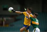 28 July 2018; Eoghan Derwin of Roscommon in action against Owen Fitzgerald of Kerry during the Electric Ireland GAA Football All-Ireland Minor Championship Quarter-Final match between Kerry and Roscommon at the Gaelic Grounds in Limerick. Photo by Diarmuid Greene/Sportsfile