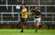 28 July 2018; Jonathan Hester of Roscommon in action against Darragh Lyne of Kerry during the Electric Ireland GAA Football All-Ireland Minor Championship Quarter-Final match between Kerry and Roscommon at the Gaelic Grounds in Limerick. Photo by Diarmuid Greene/Sportsfile