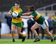 28 July 2018; Geraldine McLaughlin of Donegal in action against Eilis Lynch of Kerry during the TG4 All-Ireland Ladies Football Senior Championship qualifier Group 1 Round 3 match between Kerry and Donegal at Dr Hyde Park in Roscommon. Photo by Brendan Moran/Sportsfile