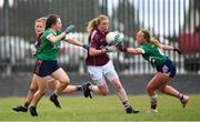 28 July 2018; Louise Ward of Galway in action against Rachel Dillon and Jennifer Rogers of Westmeath during the TG4 All-Ireland Ladies Football Senior Championship qualifier Group 3 Round 3 match between Westmeath and Galway at Duggan Park in Ballinasloe, Galway. Photo by Harry Murphy/Sportsfile