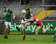 28 July 2018; Ciaran McBride of Meath in action against Adam Canavan of Derry during the Electric Ireland GAA Football All-Ireland Minor Championship Quarter-Final match between Meath and Derry at the Athletic Grounds in Armagh. Photo by Oliver McVeigh/Sportsfile