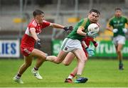28 July 2018; Cathal Hickey of Meath in action against Eunan Mclhennon and Conan Milne of Derry during the Electric Ireland GAA Football All-Ireland Minor Championship Quarter-Final match between Meath and Derry at the Athletic Grounds in Armagh. Photo by Oliver McVeigh/Sportsfile