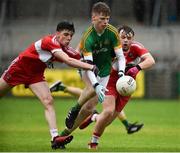 28 July 2018; Mathew Costello of Meath in action against Conan Milne and Johnny McErlain of Derry during the Electric Ireland GAA Football All-Ireland Minor Championship Quarter-Final match between Meath and Derry at the Athletic Grounds in Armagh. Photo by Oliver McVeigh/Sportsfile