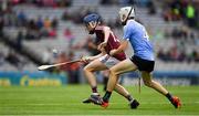28 July 2018; Niall Collins of Galway in action against Finn Murphy of Dublin during the Electric Ireland GAA Hurling All-Ireland Minor Championship Semi-Final match between Dublin and Galway at Croke Park in Dublin. Photo by Ray McManus/Sportsfile