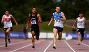 28 July 2018; Leon Reid of Menapians A.C., Co. Wexford, second from left, on his way to winning the Senior Men 200m event, ahead of Marcus Lawler of St. Laurence O'Toole A.C., Co. Carlow, who finished second, during the Irish Life Health National Senior T&F Championships Day 1 at Morton Stadium in Santry, Dublin. Photo by Sam Barnes/Sportsfile