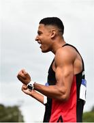 28 July 2018; Leon Reid of Menapians A.C., Co. Wexford, celebrates after winning the Senior Men 200m event during the Irish Life Health National Senior T&F Championships Day 1 at Morton Stadium in Santry, Dublin. Photo by Sam Barnes/Sportsfile