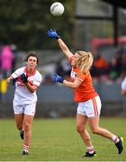 28 July 2018; Doireann O'Sullivan of Cork in action against Kelly Mallon of Armagh during the TG4 All-Ireland Ladies Football Senior Championship qualifier Group 2 Round 3 match between Armagh and Cork at Duggan Park in Ballinasloe, Galway. Photo by Harry Murphy/Sportsfile
