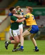 28 July 2018; Darragh Rahilly of Kerry in action against Jack Lohan of Roscommon during the Electric Ireland GAA Football All-Ireland Minor Championship Quarter-Final match between Kerry and Roscommon at the Gaelic Grounds in Limerick. Photo by Diarmuid Greene/Sportsfile
