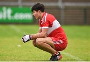28 July 2018; A dejected Iarlaith Donaghy of Derry after the Electric Ireland GAA Football All-Ireland Minor Championship Quarter-Final match between Meath and Derry at the Athletic Grounds in Armagh. Photo by Oliver McVeigh/Sportsfile