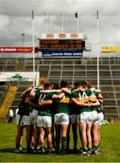 28 July 2018; The Kerry team huddle together prior to the Electric Ireland GAA Football All-Ireland Minor Championship Quarter-Final match between Kerry and Roscommon at the Gaelic Grounds in Limerick. Photo by Diarmuid Greene/Sportsfile