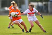 28 July 2018; Maebh Morriarty of Armagh in action against Ciara O'Sullivan of Cork  during the TG4 All-Ireland Ladies Football Senior Championship qualifier Group 2 Round 3 match between Armagh and Cork at Duggan Park in Ballinasloe, Galway. Photo by Harry Murphy/Sportsfile
