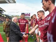 28 July 2018; President of Ireland Michael D. Higgins shakes hands with Conor Whelan of Galway prior to the GAA Hurling All- Ireland Senior Championship semi-final match between Galway and Clare at Croke Park in Dublin. Photo by David Fitzgerald/Sportsfile