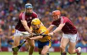 28 July 2018; Colm Galvin of Clare in action against Conor Whelan, right, and Conor Cooney of Galway during the GAA Hurling All-Ireland Senior Championship semi-final match between Galway and Clare at Croke Park in Dublin. Photo by Ray McManus/Sportsfile